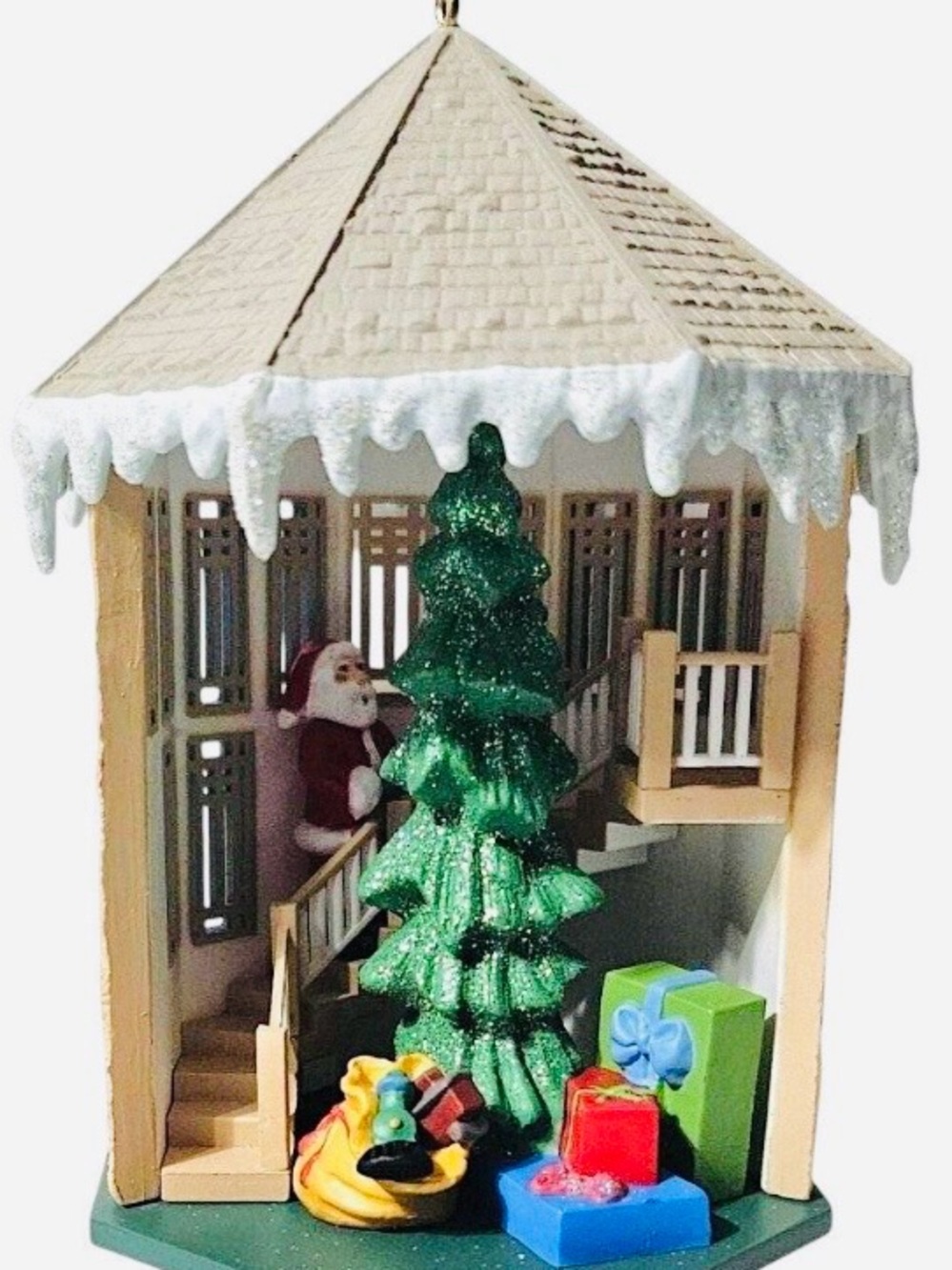 1996 TreasKEEPSAKE the Label Glitter Green Christmas Tree Holiday House Ornament